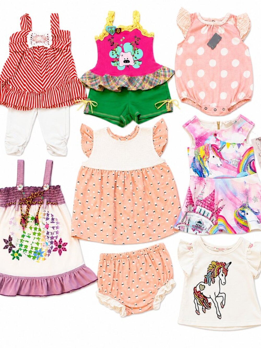 Boutique 12m Baby Girls Clothing Lot NWT 10pc Outfits Dresses Baby Sara Unicorns
